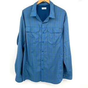 Columbia Shirt Men’s XL Blue Button Up Outdoors Blue Yellow Vented Collared